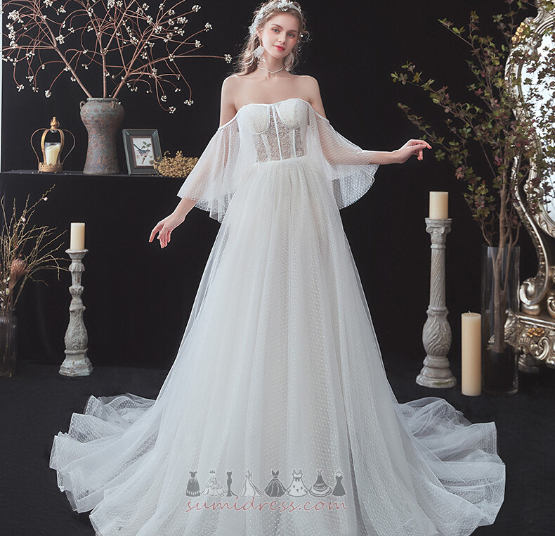 Short Sleeves Square Natural Waist Loose Sleeves A-Line Spring Wedding Dress