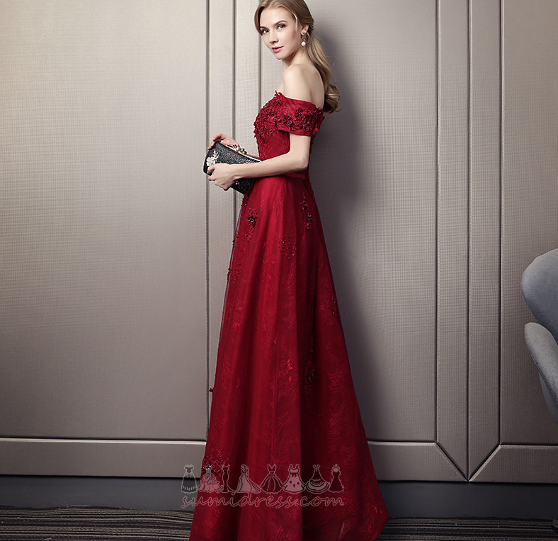Short Sleeves Sweep Train Natural Waist Floor Length Elegant A-Line Evening Dress