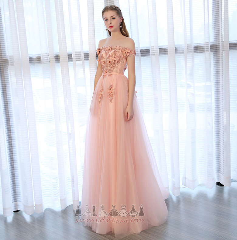 Show/Performance Natural Waist Floor Length Lace-up Beading A-Line Evening Dress