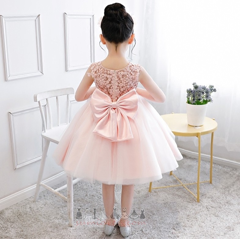Show/Performance Sleeveless Lace Overlay Jewel Accented Bow Natural Waist Flower Girl Dress