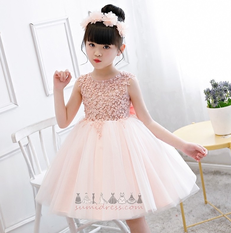 Show/Performance Sleeveless Lace Overlay Jewel Accented Bow Natural Waist Flower Girl Dress
