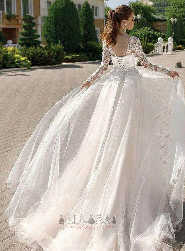 Simple A-Line Illusion Sleeves Natural Waist Applique Jewel Wedding skirt