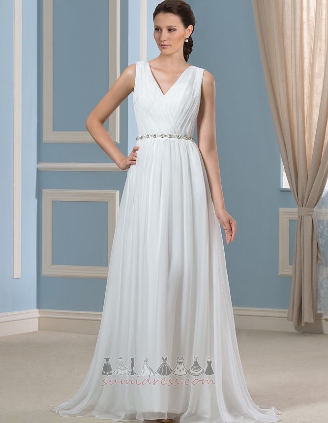 Simple Medium A-Line Natural Waist Pleated Bodice Beading Wedding Dress
