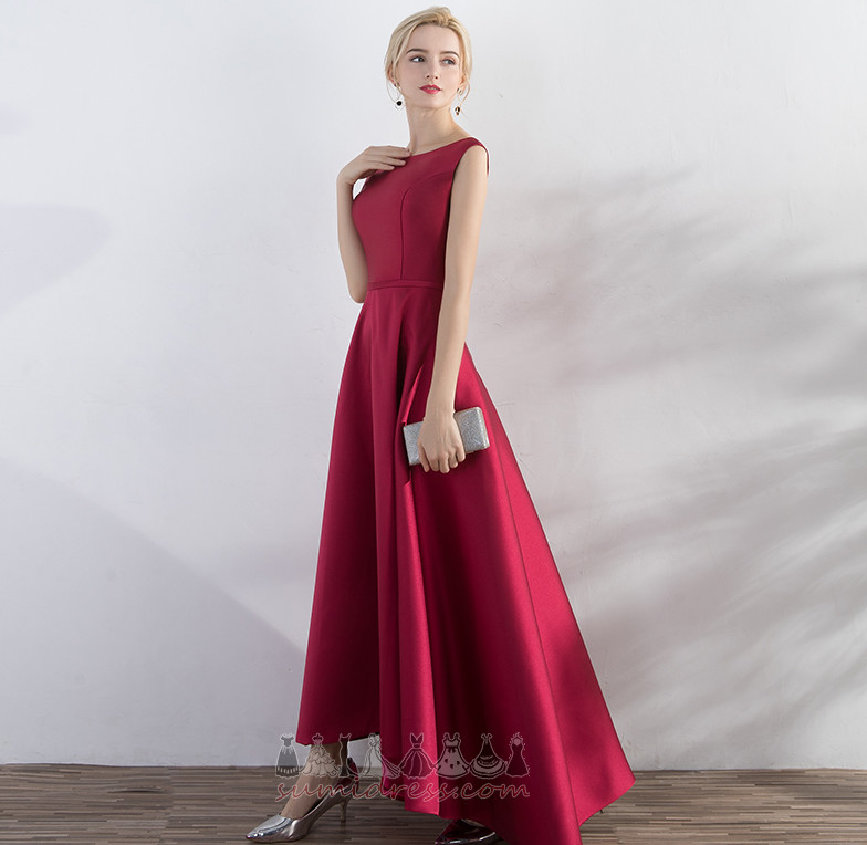 Simple Summer Satin Hemline Asymmetrical Sleeveless Draped Evening Dress
