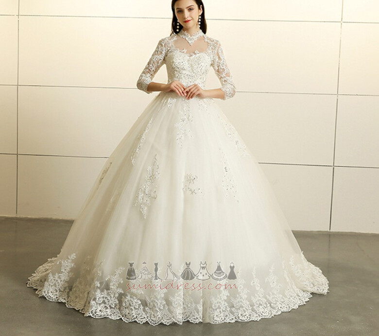 середа мереживо драпіровані висока шия марочний довгі рукави Весільна сукня