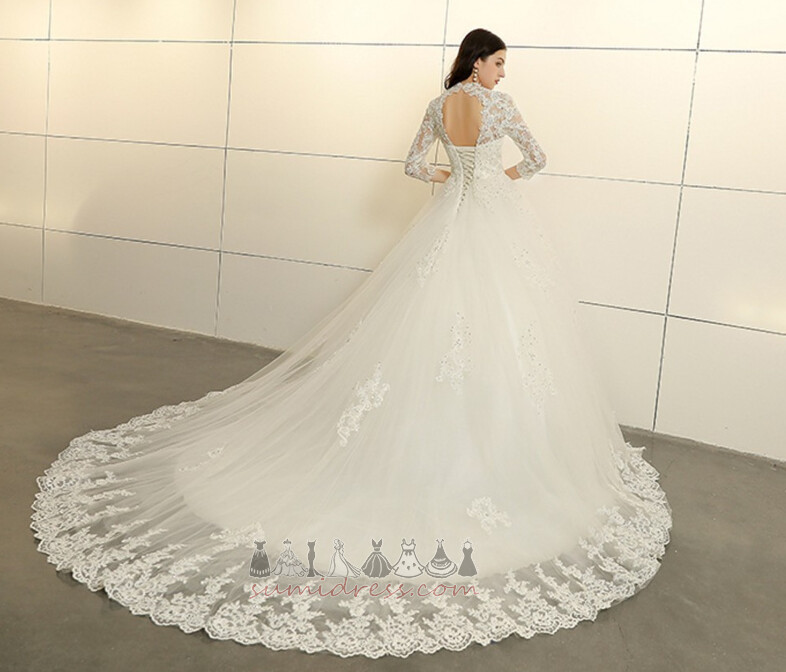 середа мереживо драпіровані висока шия марочний довгі рукави Весільна сукня