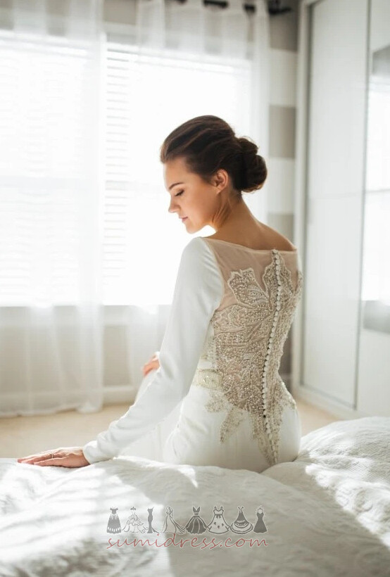 середа З плеча довгі рукави природні Талія Елегантний атлас Весільна сукня