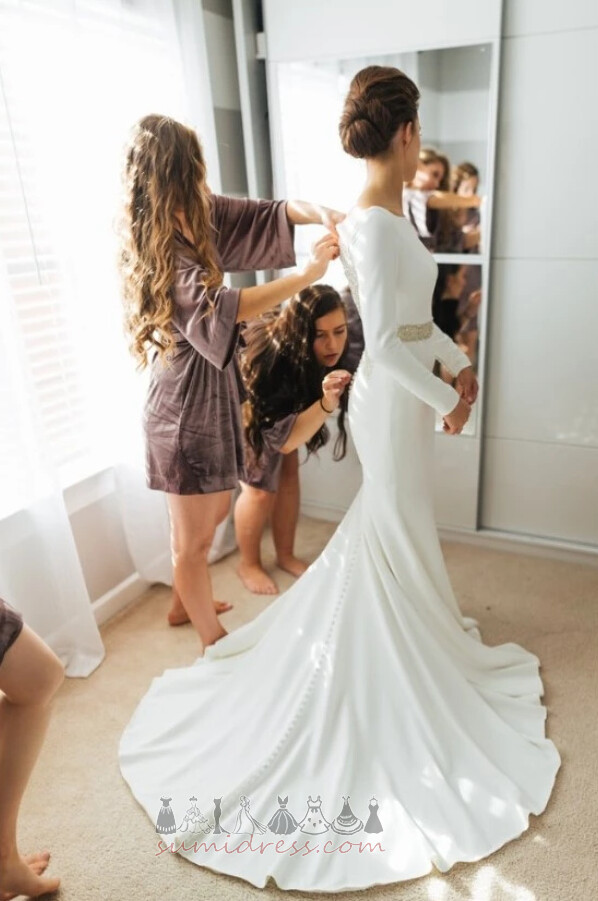 середа З плеча довгі рукави природні Талія Елегантний атлас Весільна сукня