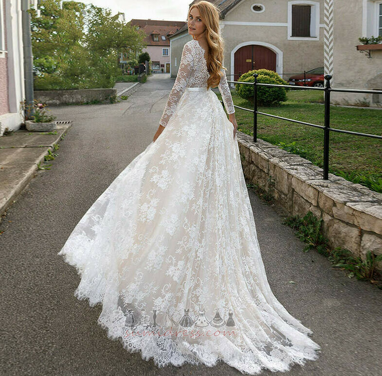 Slaucīt vilcienu Līnija Garām piedurknēm Mežģīnes Vasaras Garš Kāzu kleita