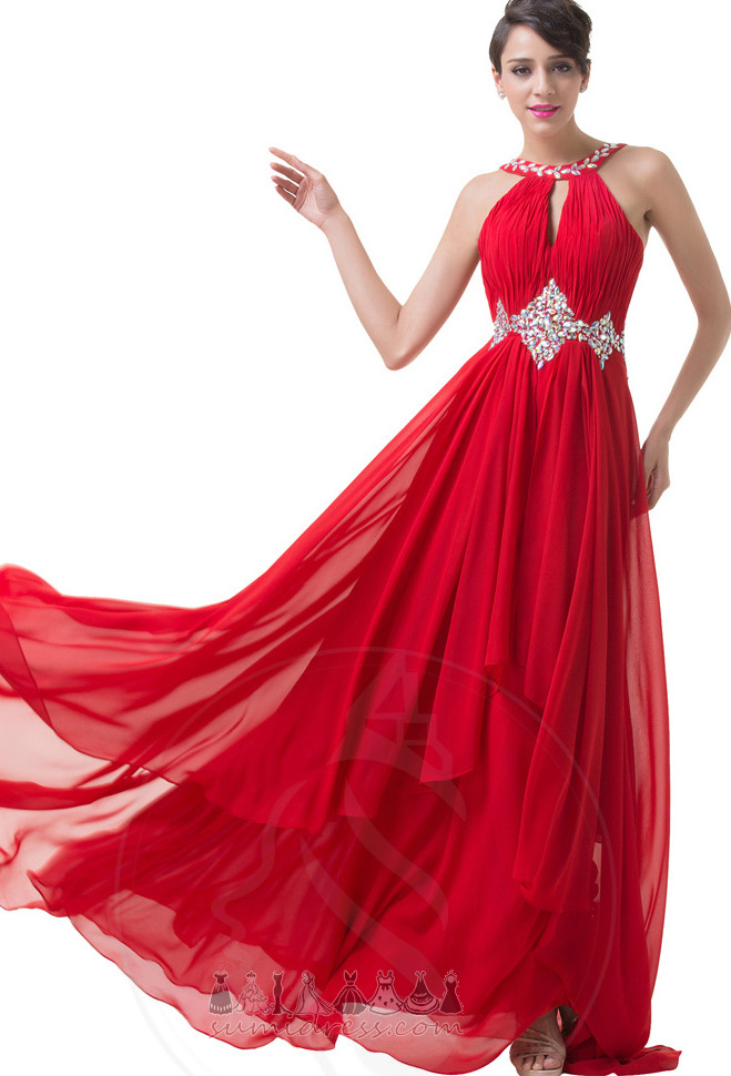 Sleeveless A-Line Crystal Natural Waist Notched Chiffon Party Dress
