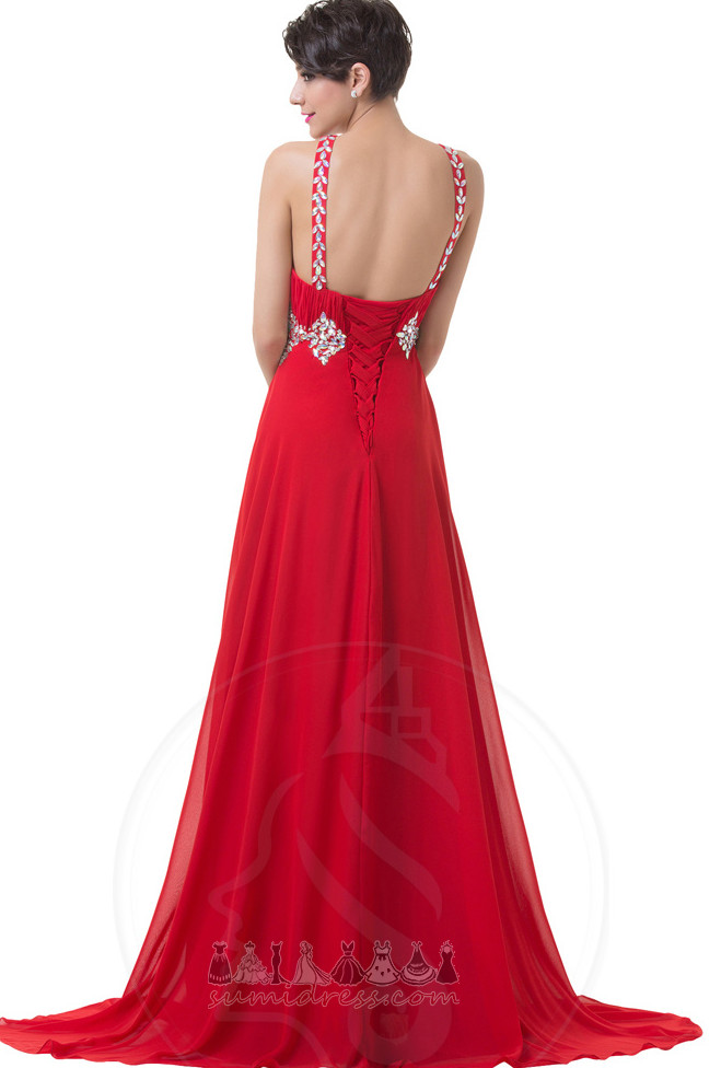 Sleeveless A-Line Crystal Natural Waist Notched Chiffon Party Dress