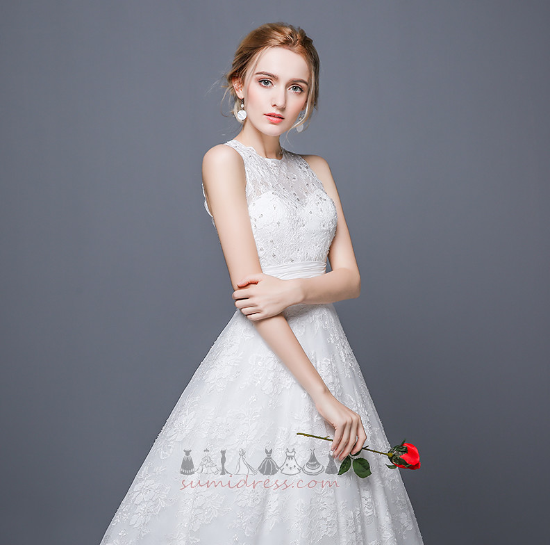 Sleeveless A Line Lace Overlay Satin Long Lace Wedding Dress
