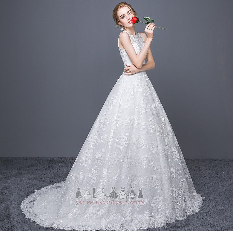 Sleeveless A Line Lace Overlay Satin Long Lace Wedding Dress