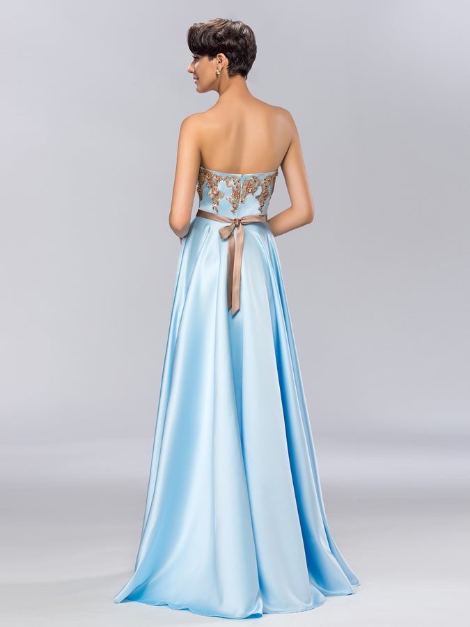 Sleeveless A-Line Natural Waist Strapless Floor Length Wedding Prom Dress