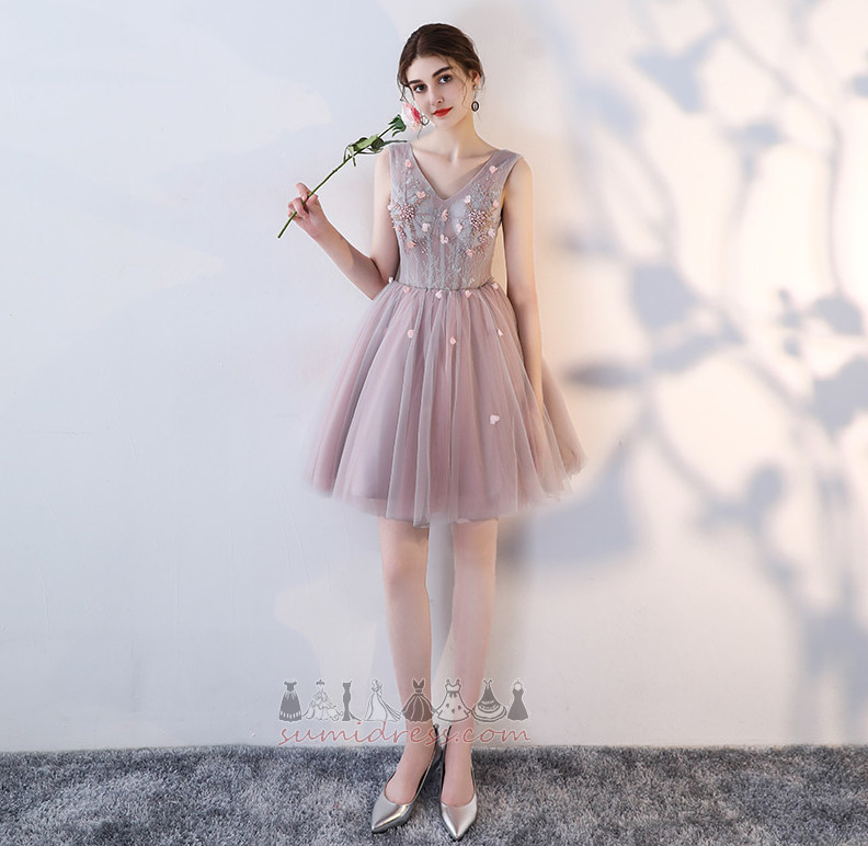 Sleeveless A-Line Natural Waist Tulle Summer Accented Rosette Bridesmaid Dress
