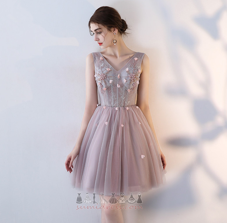 Sleeveless A-Line Natural Waist Tulle Summer Accented Rosette Bridesmaid Dress