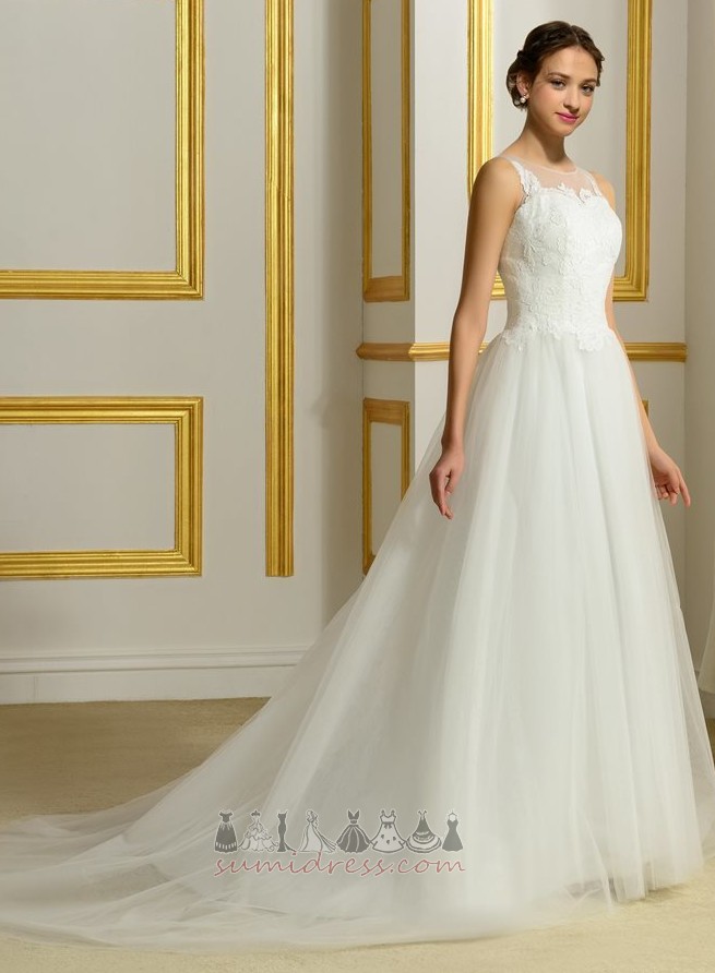 Sleeveless A-Line Tulle Inverted Triangle Sheer Back Button Wedding Dress