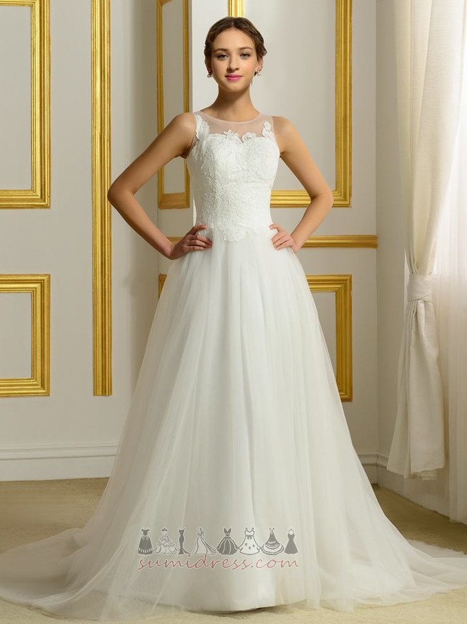 Sleeveless A-Line Tulle Inverted Triangle Sheer Back Button Wedding Dress