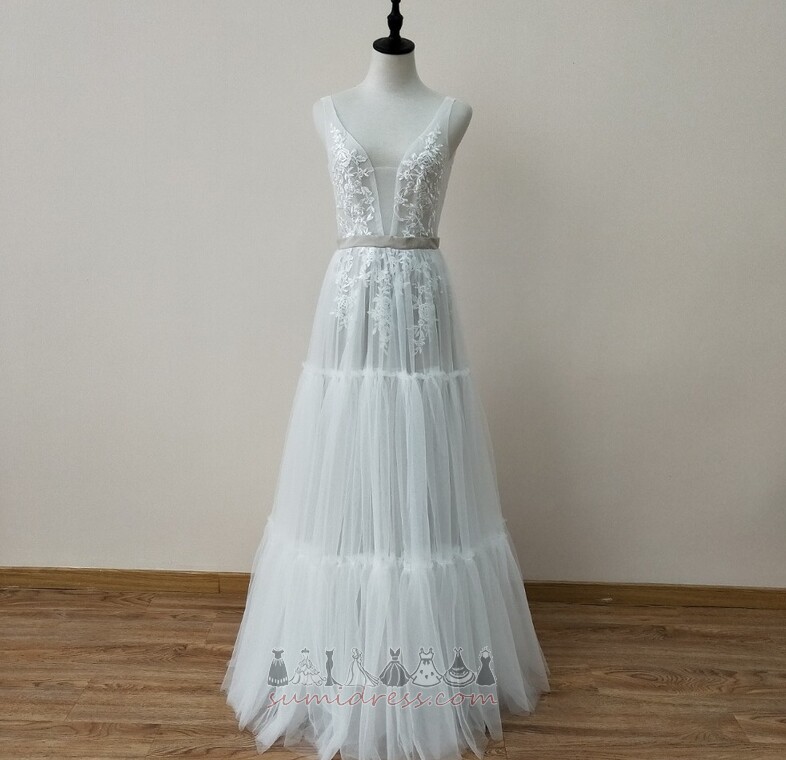 Sleeveless Applique V-Neck Medium Floor Length Beach Wedding Dress