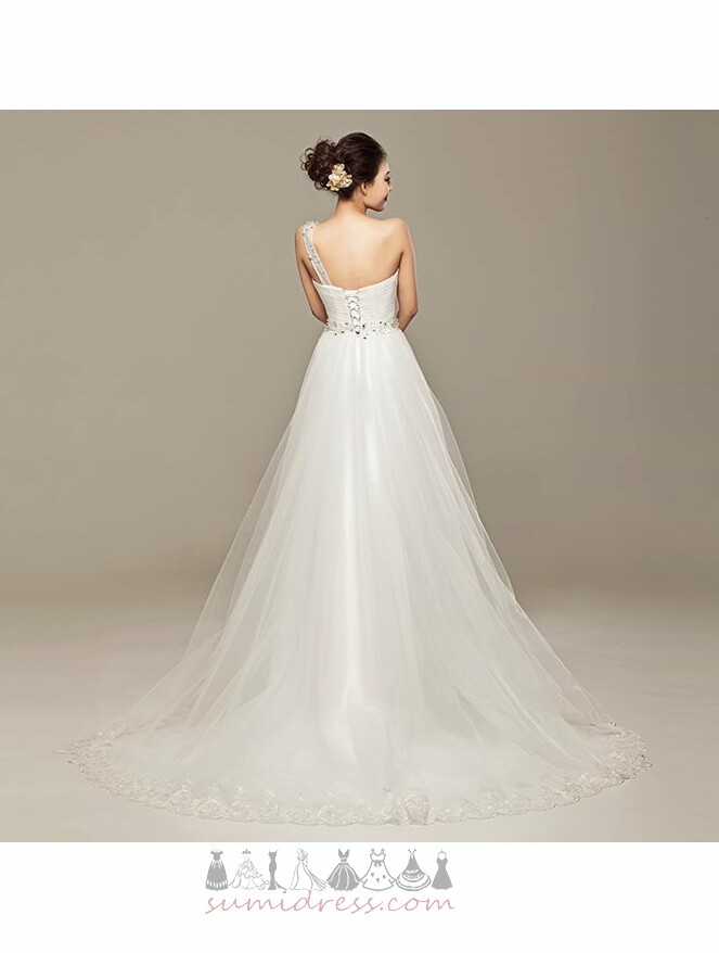 Sleeveless Asymmetrical Beaded Belt Natural Waist Lace-up Hemline Asymmetrical Wedding gown