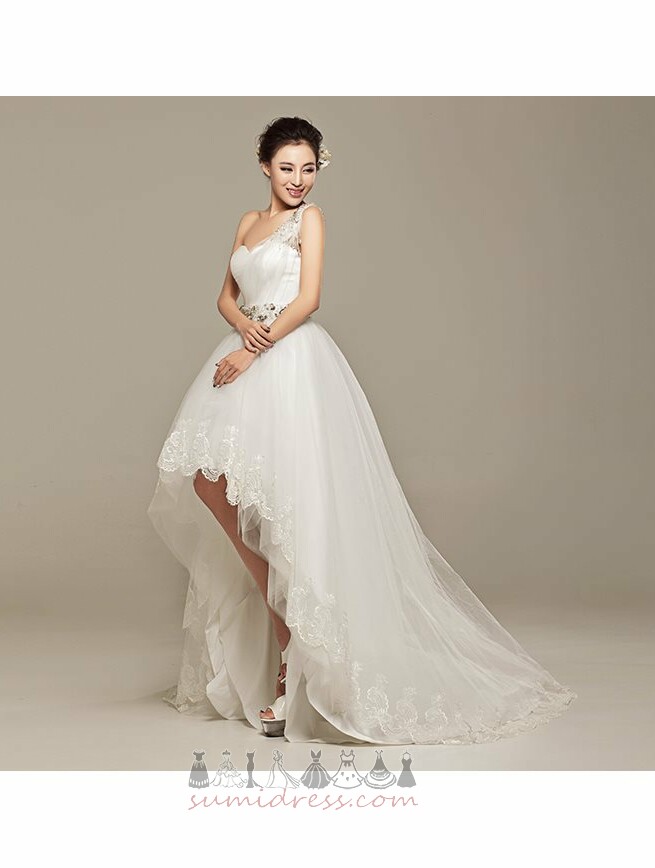 Sleeveless Asymmetrical Beaded Belt Natural Waist Lace-up Hemline Asymmetrical Wedding gown