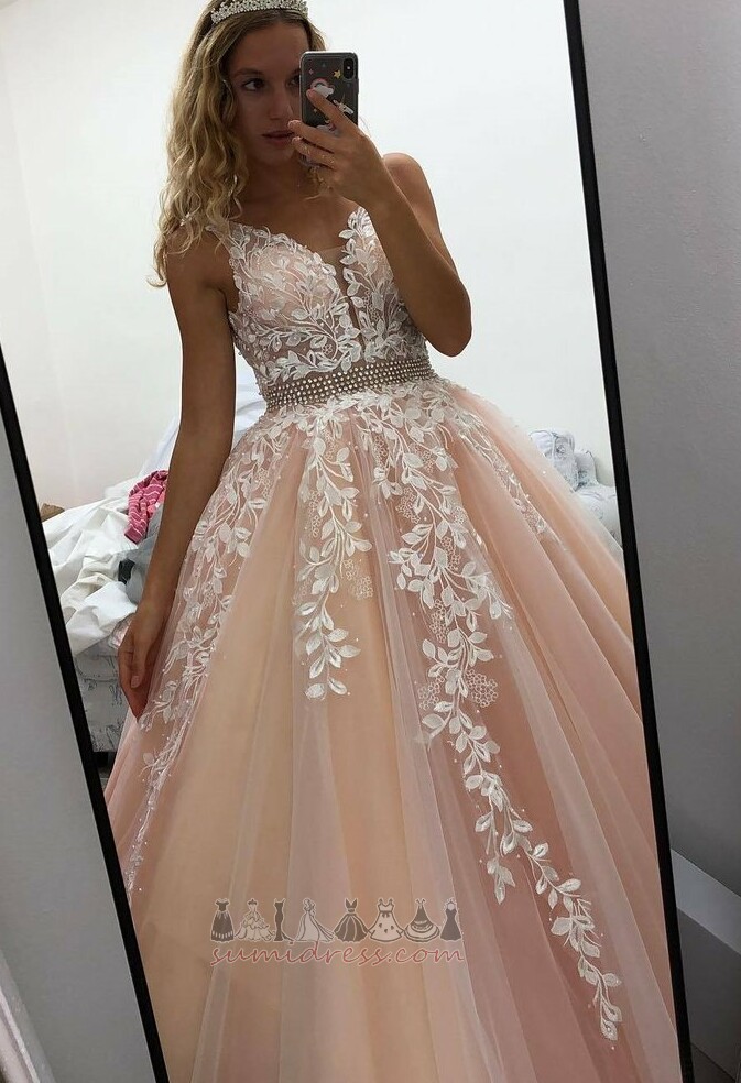 Sleeveless Ball Formal Applique Floor Length Lace Prom Dress