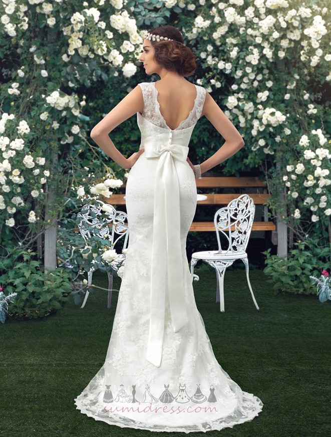 Sleeveless Bateau knot Beach Backless Lace Wedding Dress