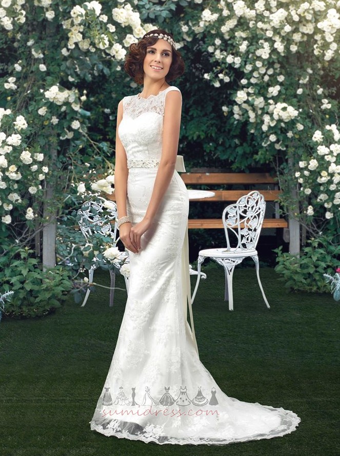 Sleeveless Bateau knot Beach Backless Lace Wedding Dress