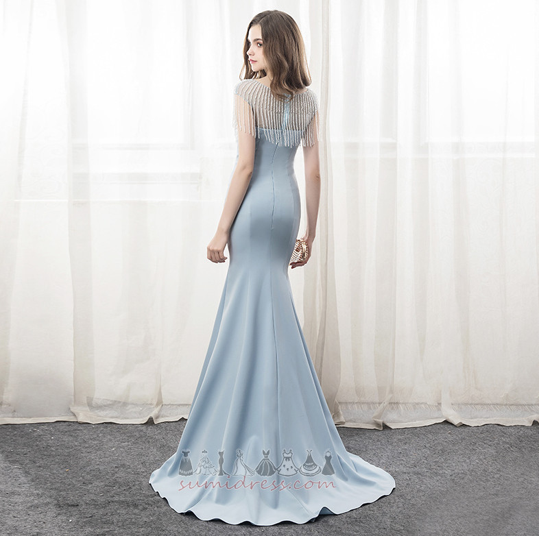 Sleeveless Elegant Jewel Bodice Long Natural Waist Sweep Train Evening Dress