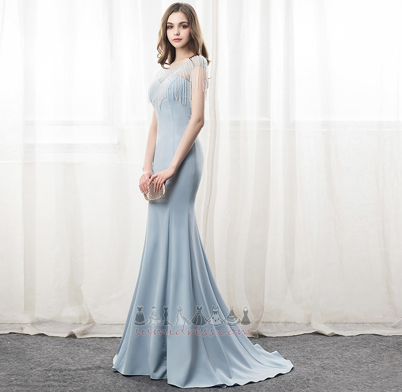 Sleeveless Elegant Jewel Bodice Long Natural Waist Sweep Train Evening Dress