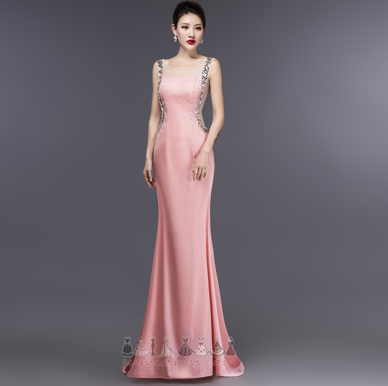 Sleeveless Floor Length Pear Zipper Up Natural Waist Satin Evening Dress