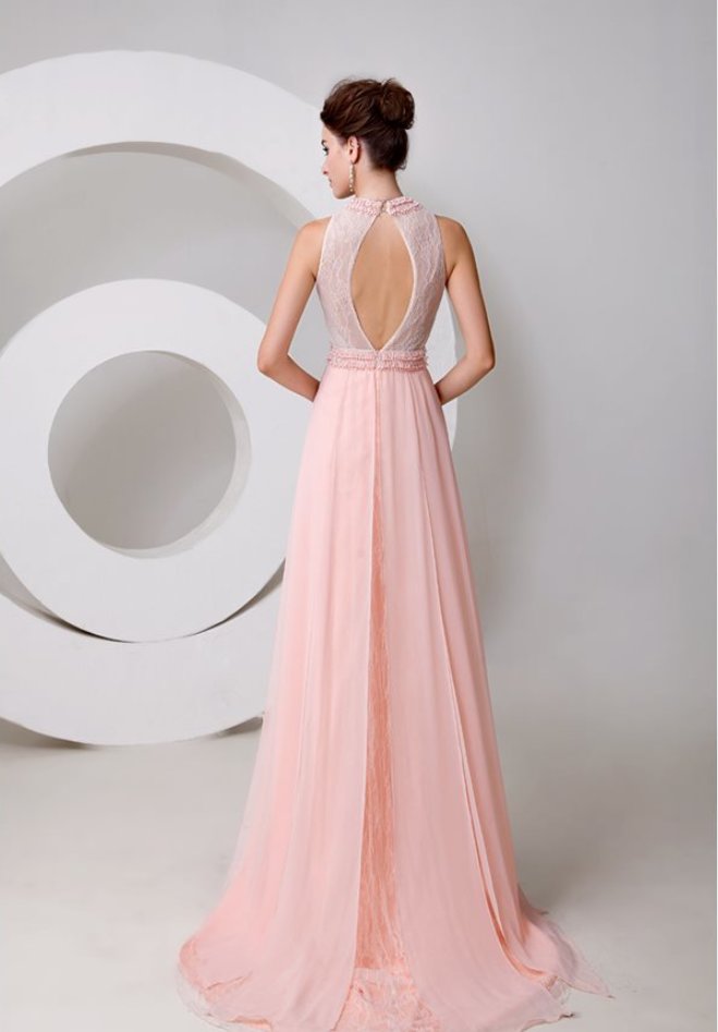 Sleeveless Formal Lace banquet Jewel A-Line Evening Dress