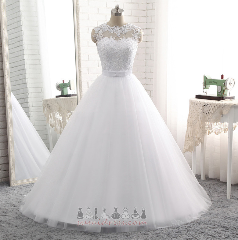Sleeveless Jewel Lace-up Lace Floor Length Medium Wedding gown