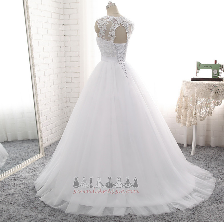 Sleeveless Jewel Lace-up Lace Floor Length Medium Wedding gown