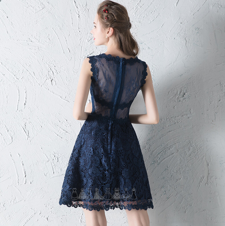 Sleeveless Lace Overlay Natural Waist Knee Length Zipper Up Informal Evening Dress