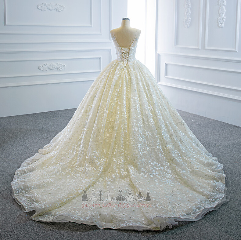 Sleeveless Long Formal Scoop Court Train A-Line Wedding Dress