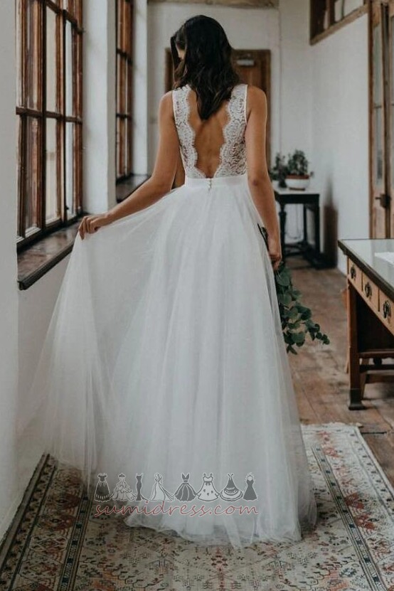 Sleeveless Long Lace A-Line Beach Simple Wedding Dress