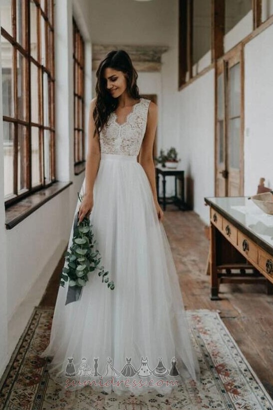 Sleeveless Long Lace A-Line Beach Simple Wedding Dress