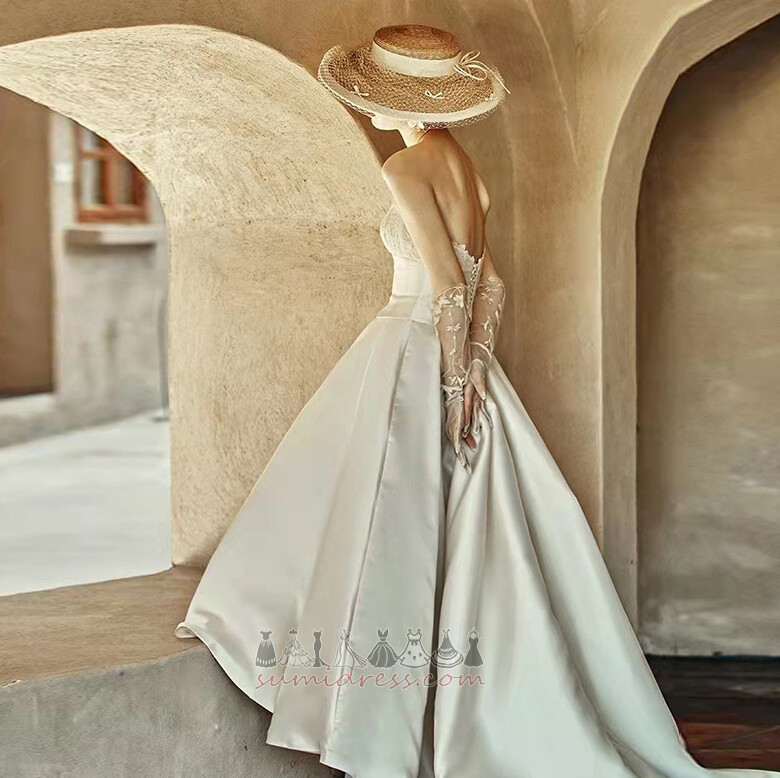 Sleeveless Natural Waist Hemline Asymmetrical A-Line Fall Lace Wedding Dress