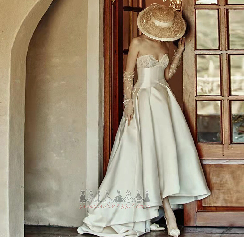 Sleeveless Natural Waist Hemline Asymmetrical A-Line Fall Lace Wedding Dress