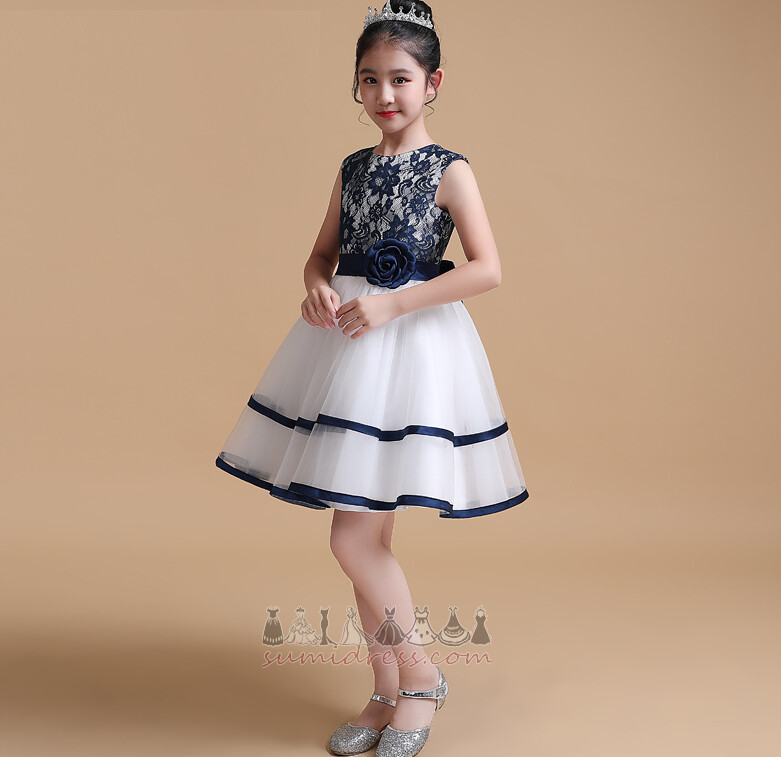 Sleeveless Natural Waist Petite Accented Rosette Zipper Up Knee Length Little girl dress