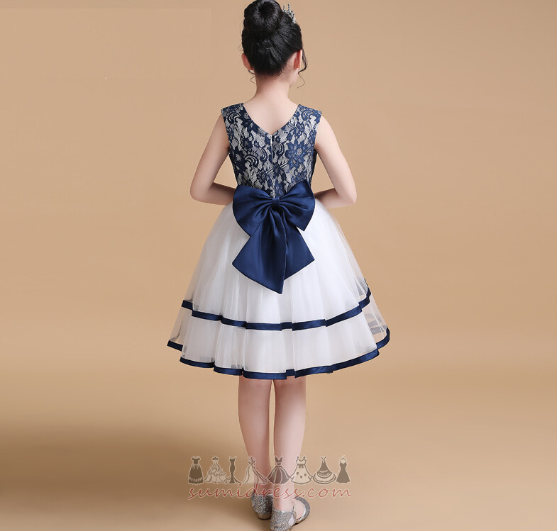 Sleeveless Natural Waist Petite Accented Rosette Zipper Up Knee Length Little girl dress
