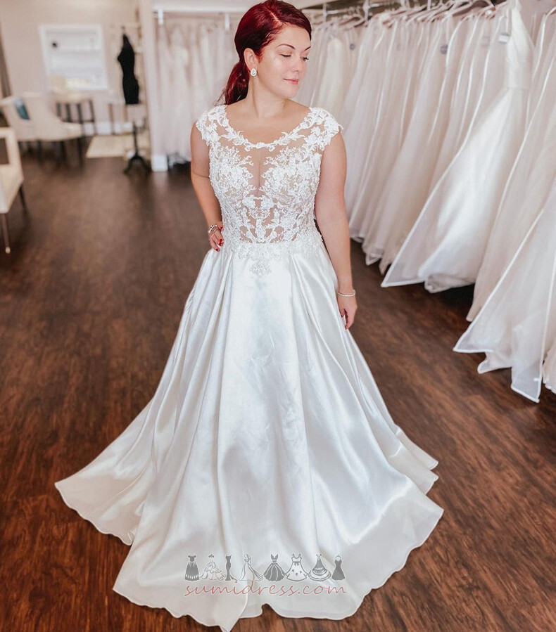 Sleeveless Satin Backless Capped Sleeves Church A-Line Wedding Dress