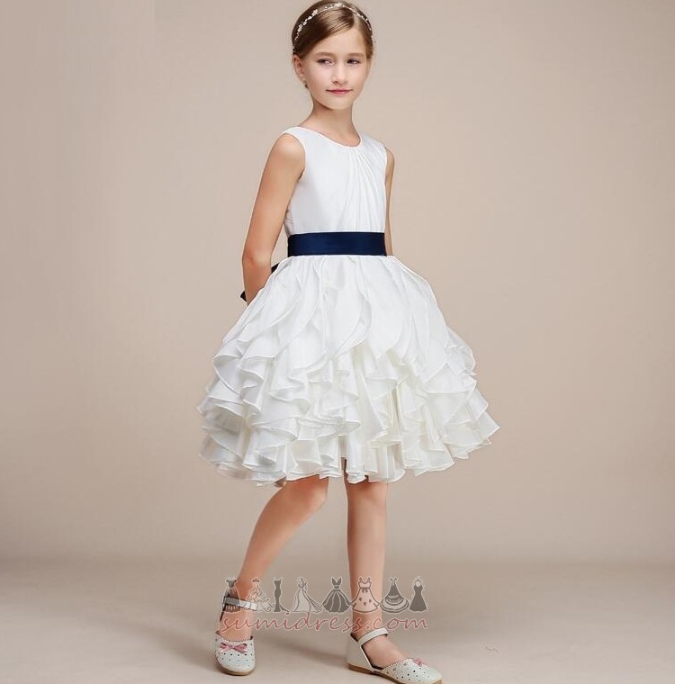 Sleeveless Satin Knee Length Natural Waist Jewel Medium Flower Girl Dress
