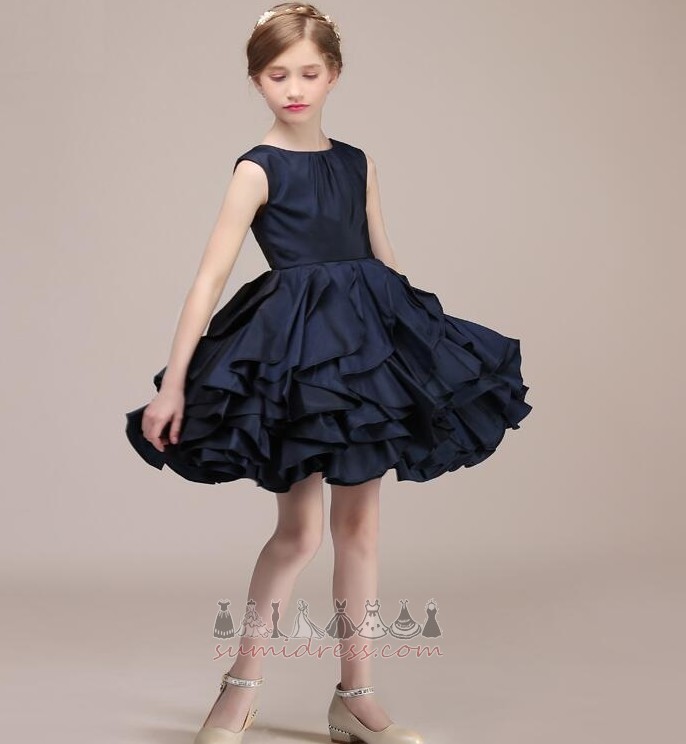 Sleeveless Satin Knee Length Natural Waist Jewel Medium Flower Girl Dress