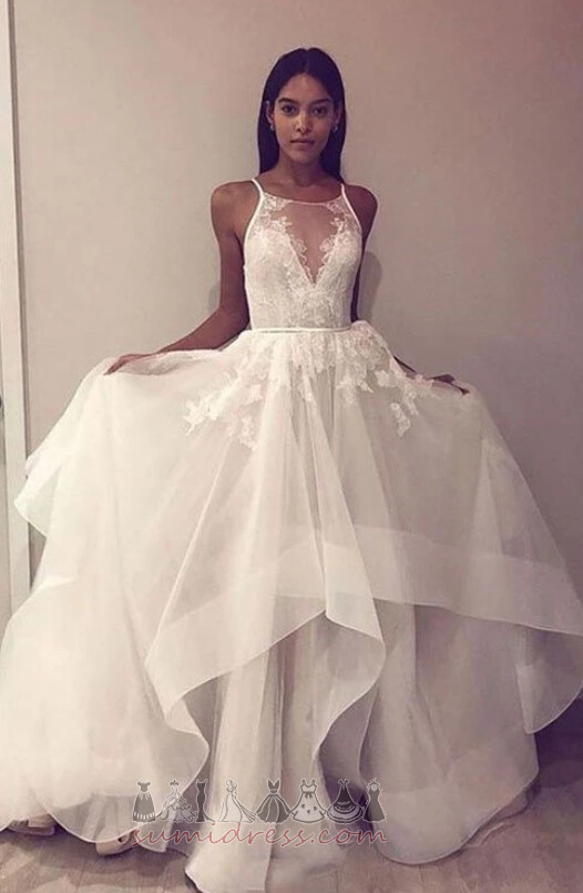 Sleeveless Summer Cascading A Line Floor Length Formal Wedding gown