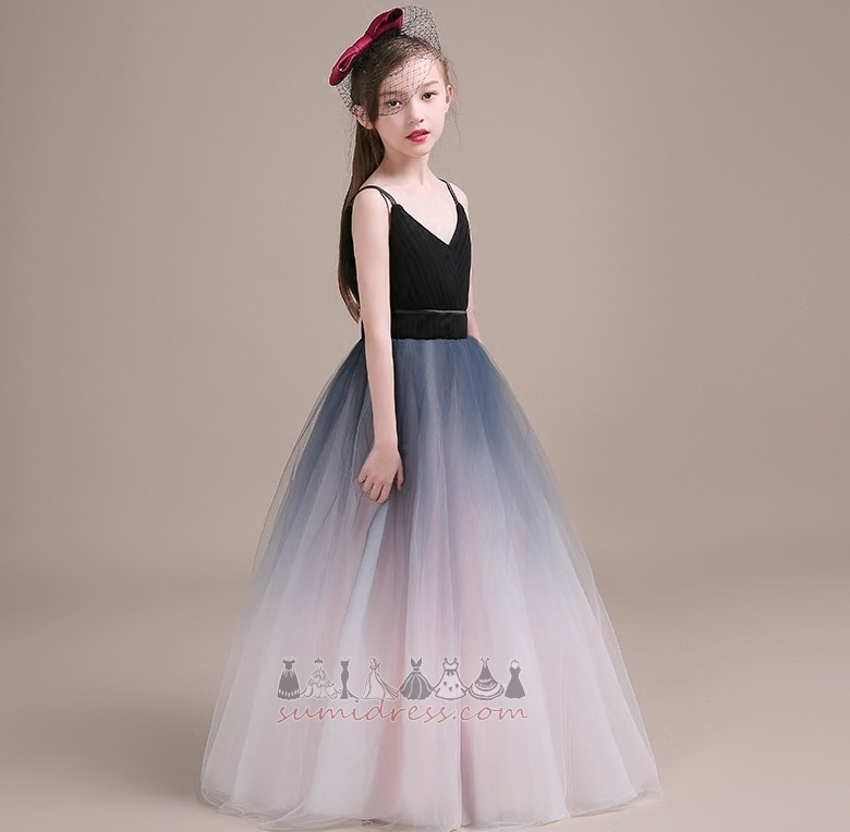 Sleeveless V-Neck Elegant A Line Ceremony Tulle Flower Girl Dress
