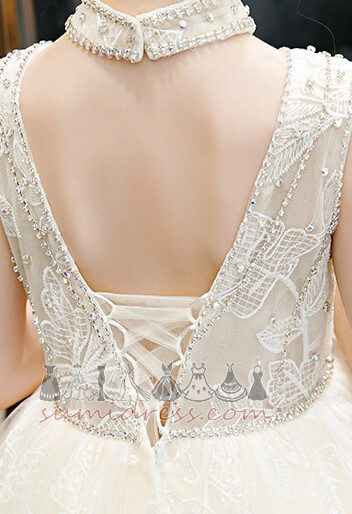 Sleeveless V-Neck Lace Overlay Medium Lace-up Elegant Flower Girl Dress