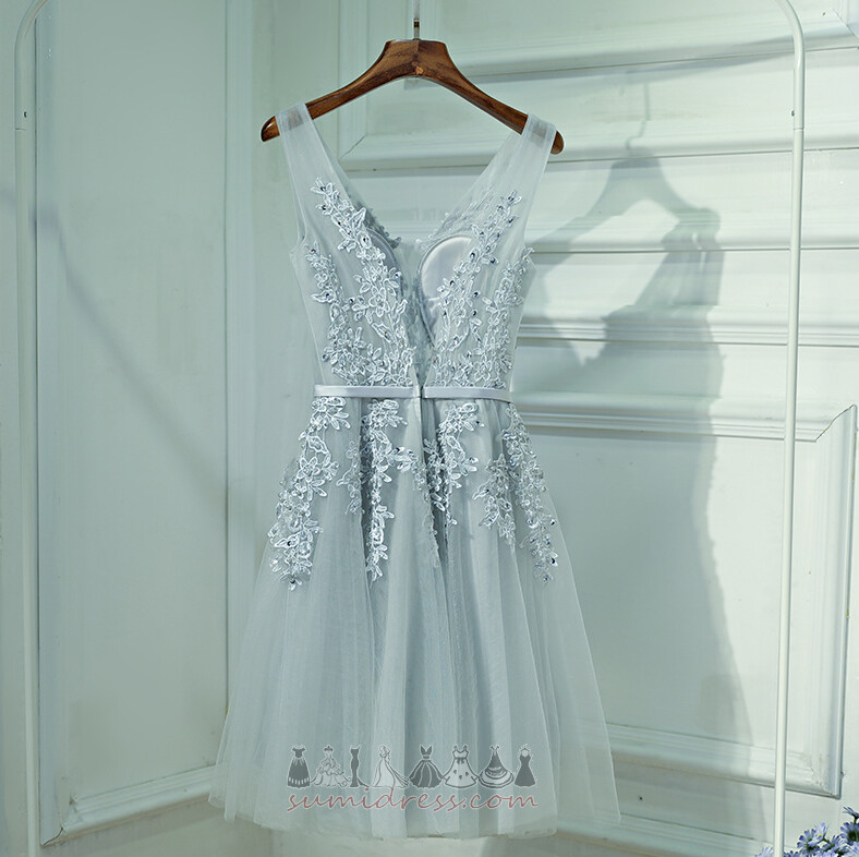 Sleeveless V-Neck Tulle A-Line Summer Natural Waist Bridesmaid Dress