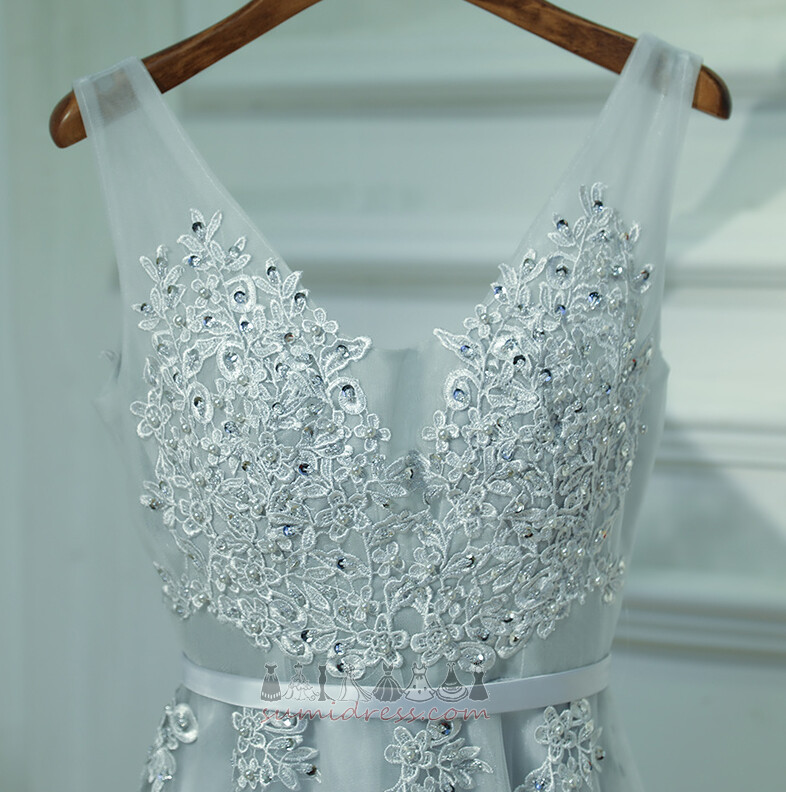 Sleeveless V-Neck Tulle A-Line Summer Natural Waist Bridesmaid Dress